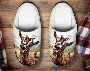Funny Goat Slippers Men, Screaming Goat House Shoes, Funny Dad Gift, Funny Husband Gift, Slip On Goat Clogs