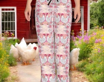 Chicken Pajama Pants Women Farmhouse Floral Hen Lounge Pants Comfy Spring Sleepwear