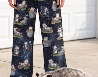 Funny Possum Lounge Pants, Trash Panda Pants, Opossum Lover Gift, Galaxy Drawstring Pants, Unisex Loungewear, Weird Meme Sleepwear