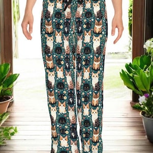 Alley Cat Artistic Design Womens Drawstring Pajama Pants, Cute Kitty Lounge Sleep Bottoms, Cat Lover Loungewear, Feline Artwork Sleepwear