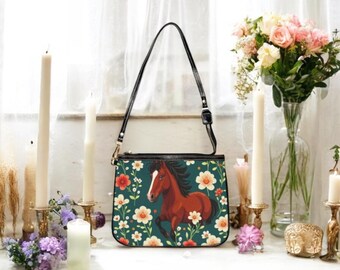 馬柄ハンドバッグ、花柄PUレザーショルダーバッグ、高級乗馬用財布、馬