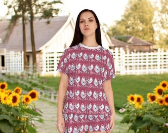 Chicken Pajama Set for Women, Cottagecore Hen Sleepwear, Farm Chicken Print PJs, Cute Country Loungewear, 2 Piece Pajamas