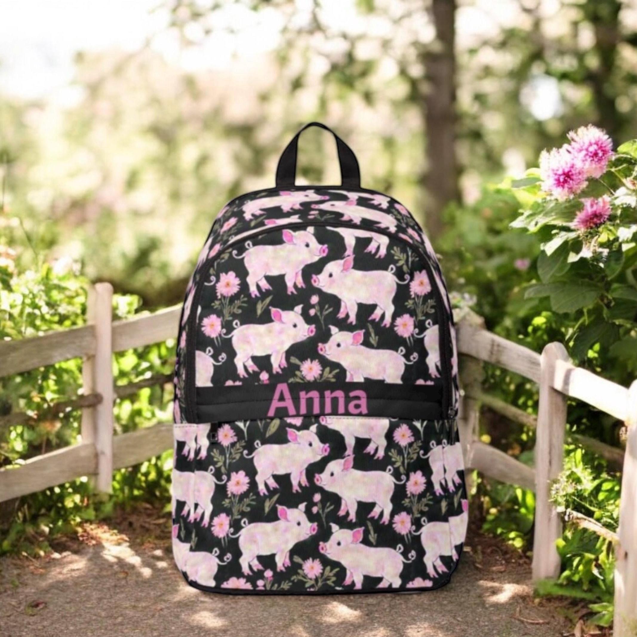 Personalized Pink Pig Backpack for Girls - Custom Name 