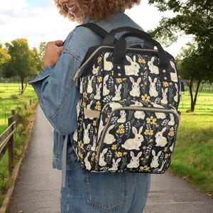 Bunny Rabbit Backpack,  Cute Floral Travel Bag, Kawaii Bunnycore Laptop Backpack, Cottagecore Diaper Bag, Overnight Carry-On, Bookbag