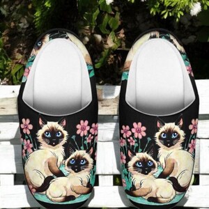Siamese Cat Lover Original Artist Design, Women's Cute Comfy Indoor Slippers, House Shoes, Cozy Slippers For Home Siamese Cat Kitten Gift