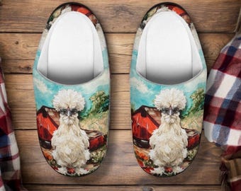 Funny Silkie Chicken Slippers, Cluck Yeah Slip On Clogs, Red Barn Farmhouse Shoes, Chicken Daddy Gift, Cozy Indoor Clogs
