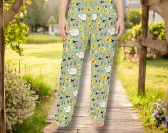 Womens Lamb & Sheep Pajama Pants Cottagecore Farm Animal Floral Lounge Sleep Pants Cozy Country Gift for Her