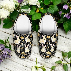 Bunny Slippers for Women with Cute Rabbit and Floral Print, Cozy Indoor House Shoes, Soft Comfy Bunny Rabbit Bedroom Slippers