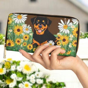 Cartera con cremallera, diseño artístico de rottweilers, cuero vegano, cartera grande con cremallera, monedero pequeño, regalos navideños de rottweiler, cartera de viaje, tarjetero