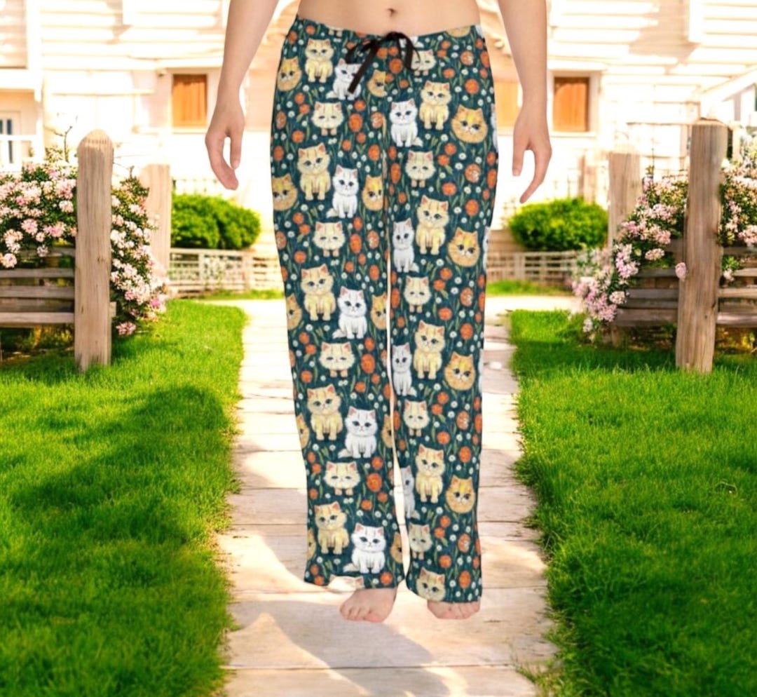 Women’s Cat Face Pajama Pants – Lightweight Relaxed Fit with Drawstring Waist main image 1