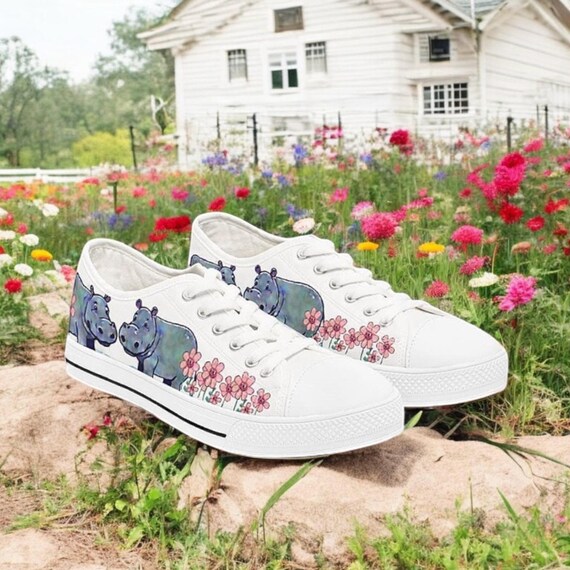 Chunky Hippo Sneakers Womens Cute Baby Hippos Floral Shoes
