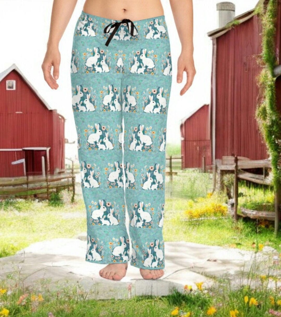 Winter Bunny Rabbit Ears Pink Blue Long Sleeve Top & Pants Pajamas Sleepwear