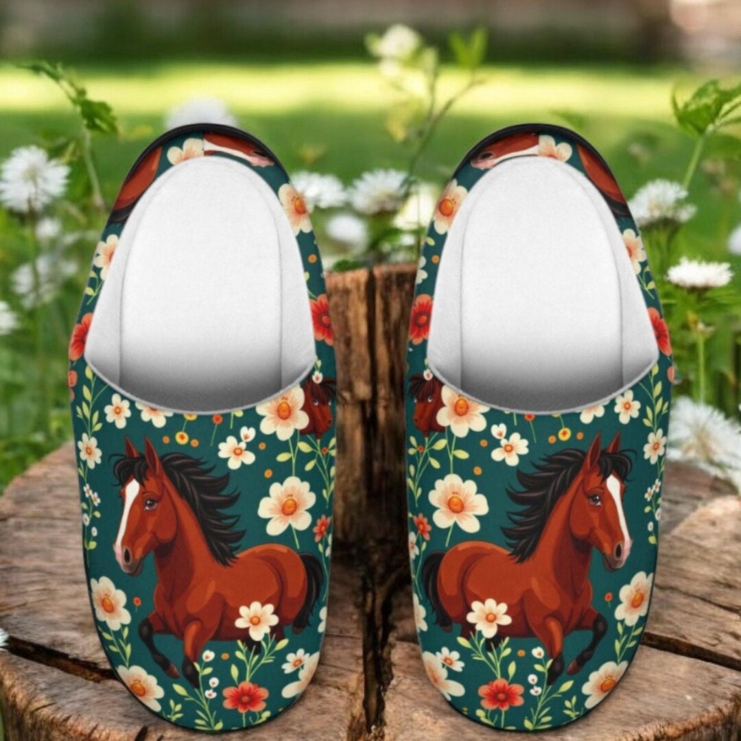 Brown Horse Floral Slippers Women – Dunn Horse Cozy House Shoes ...