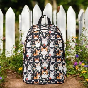 Tabby Cat Muster Rucksack Illustrierte Kätzchen Garten Design Mädchen Leinwand Schule Buch Tasche