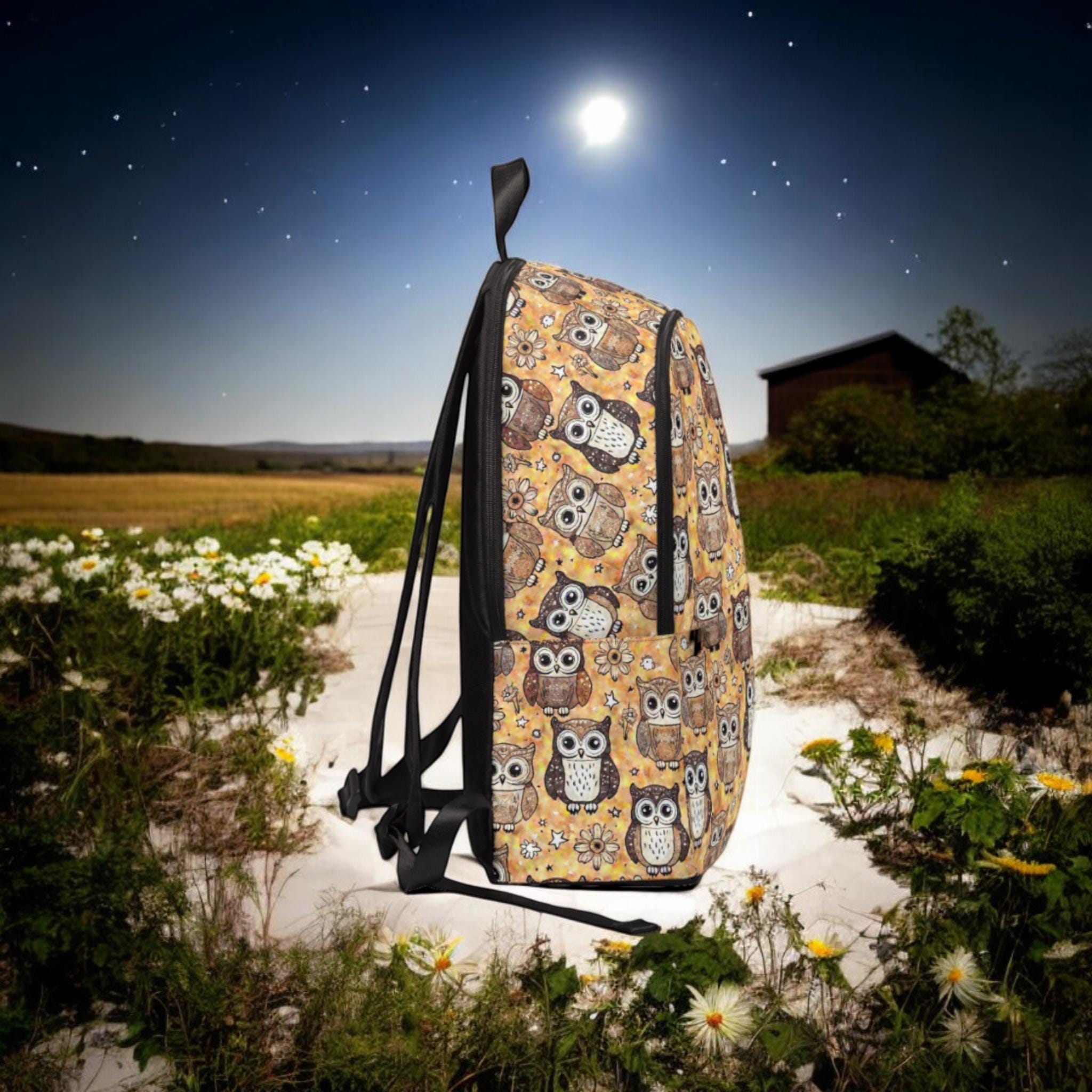 Buck’s Bags Owl Boho Woodland Canvas Backpack Coral Waterproof River Ghost Patch Owl Backpack - Water-repellent Design by Darling main image 3