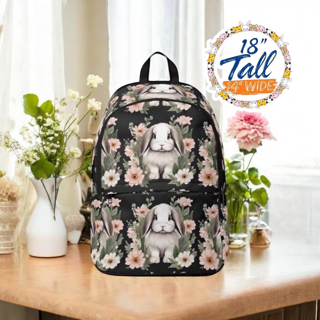 Bunny Backpack, Holland Lop Rabbit Floral Bag, Cottagecore Bunny School ...