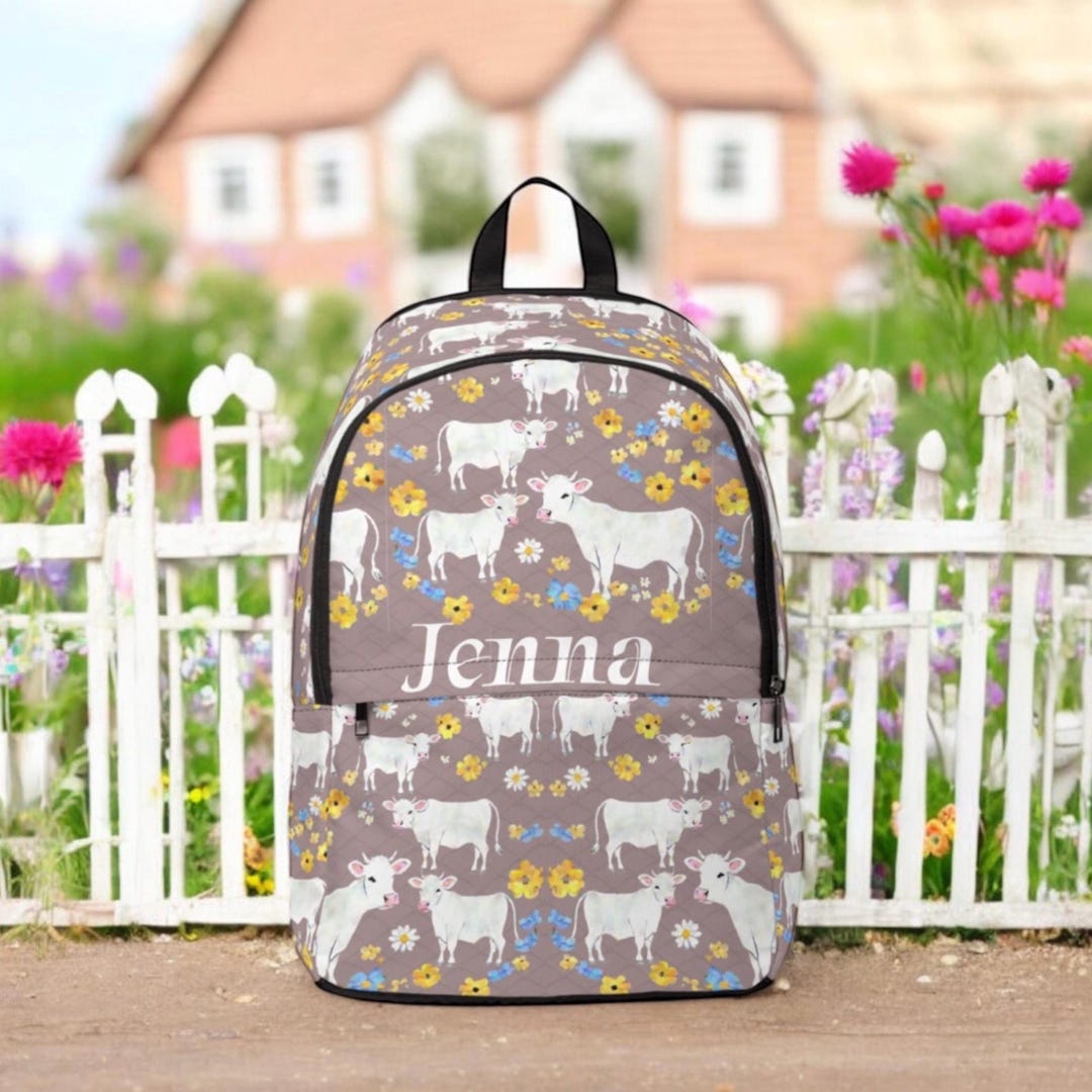 Personalized Cow Backpack With Custom Name, Farm Animal Floral Print ...