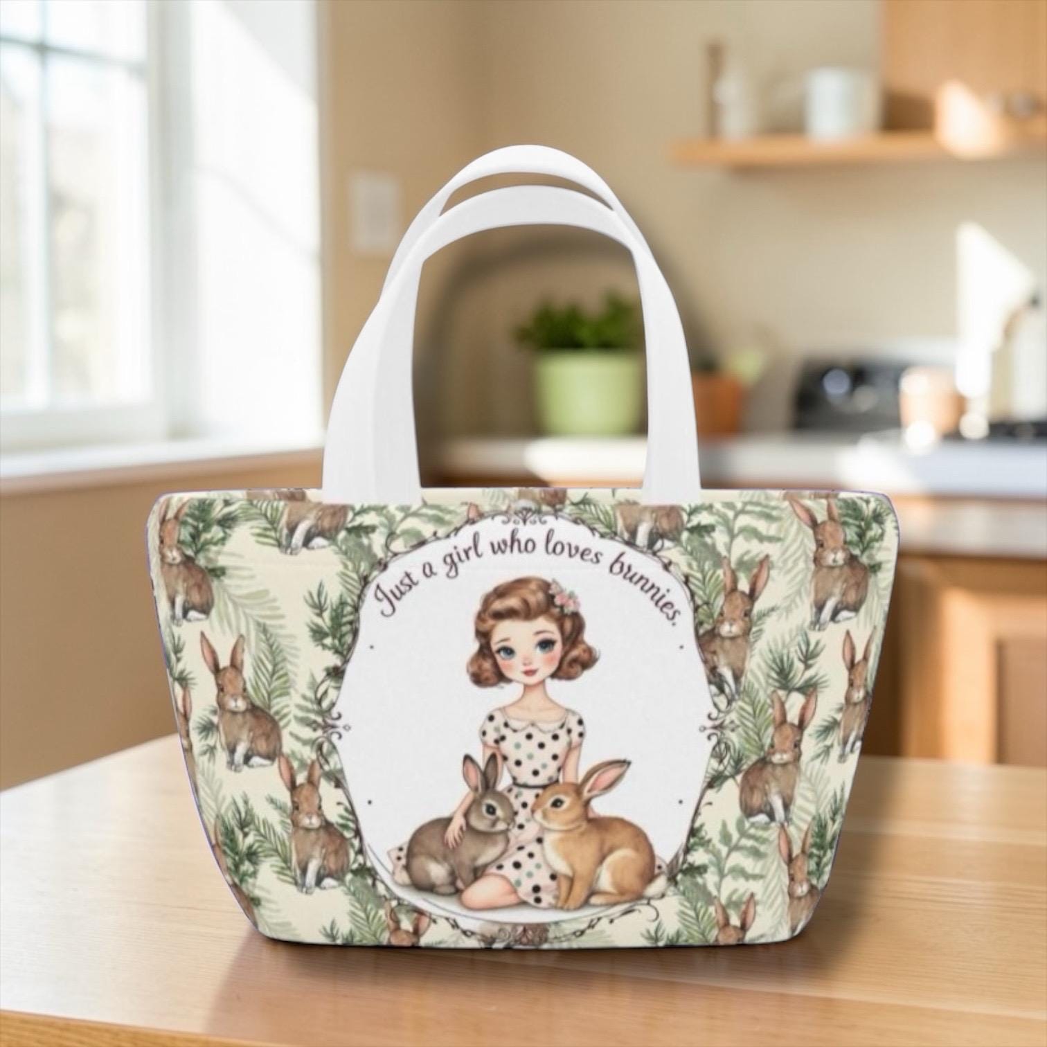 Cottagecore Bunny Lunch Bag, Insulated Rabbit Lunch Tote, Woodland Bunny Lunch Box, Aesthetic Lunch Bag Women, Bunny Lover Gift