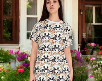 レディース用バニーパジャマセット、ウサギのパジャマセット、かわいいバニーパジャマ、花柄コテージコアスリープウェア、イースターパジャマセット、彼女へのギフト