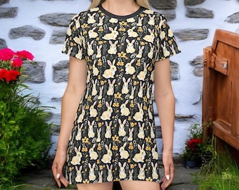 Bunnycore Bunny Sleep Dress for Women, Cute Rabbit Nightgown, Kawaii Cottagecore Pajama Dress, Soft Graphic Sleepwear