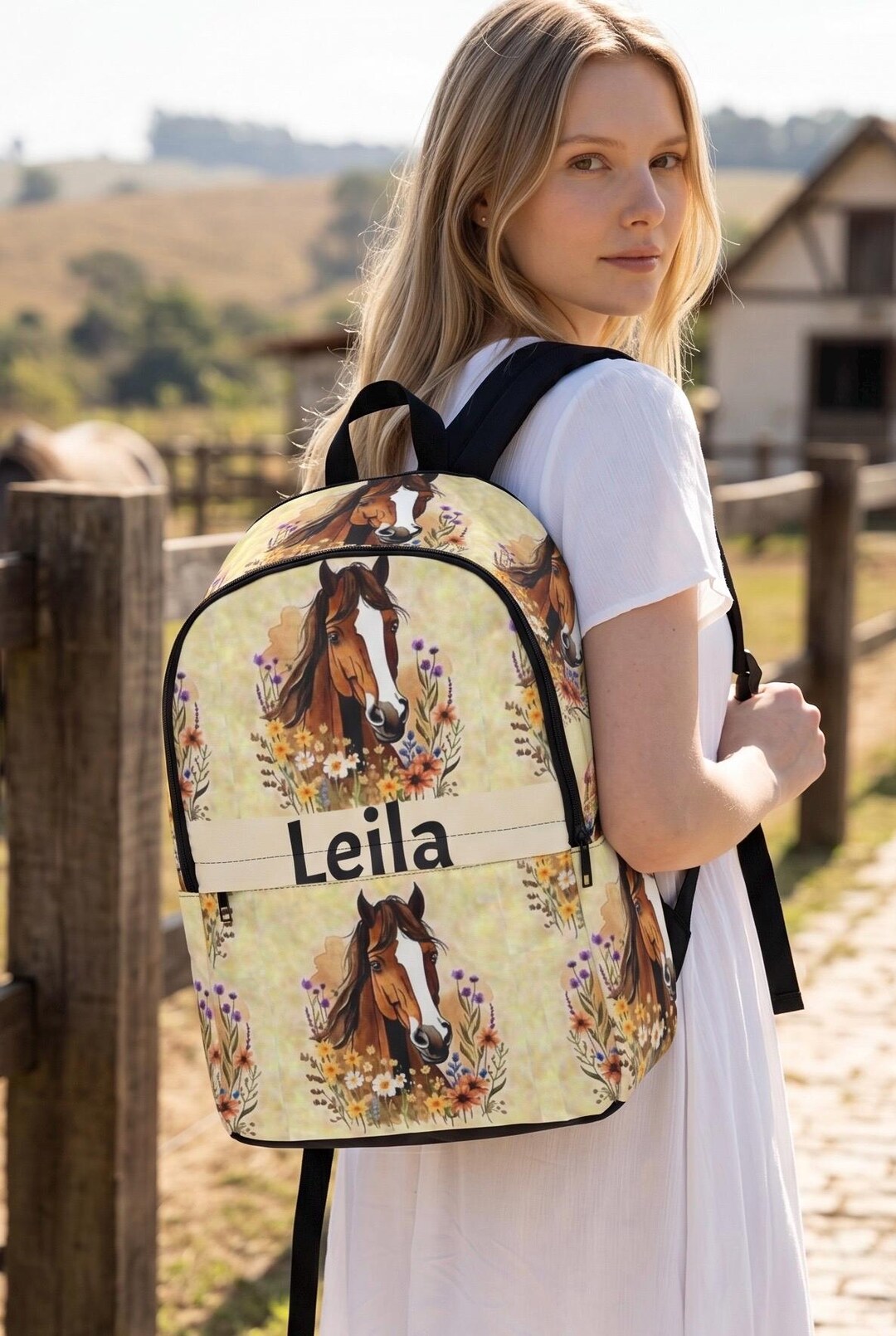 Personalized Horse Backpack for Girls • Custom Chestnut Horse