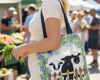 Bolsa de mano de oveja, bolsa de lona de animales de granja, bolso de hombro de estilo rústico cottagecore, bolsa de supermercado de mercado rural