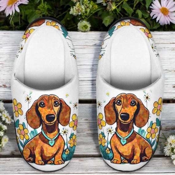 Slippers, Cute Dachshund Artwork Print, Cozy Weiner Dog Comfy