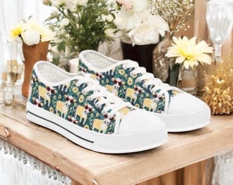 Funny Cow Sneakers for Women – Farm Animal Print Canvas Shoes with Sunflowers – Cute Country Girl Casual Sneakers Dairy Cow Footwear