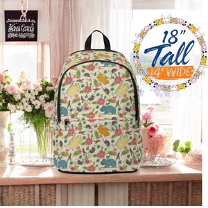 Zaino con stampa di ippopotami e tartarughe in colori pastello, grazioso zaino con stampa di animali, design colorato dei cartoni animati, regalo per bambini e adulti, zaino scolastico floreale con simpatici ippopotami e tartarughe.