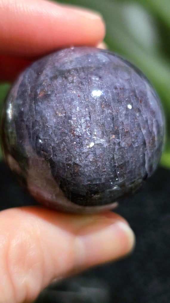 Bloodshot Iolite Sunstone Sphere | Rare Crystal Rainbow Confetti Flash | Reiki Crystal Healing
