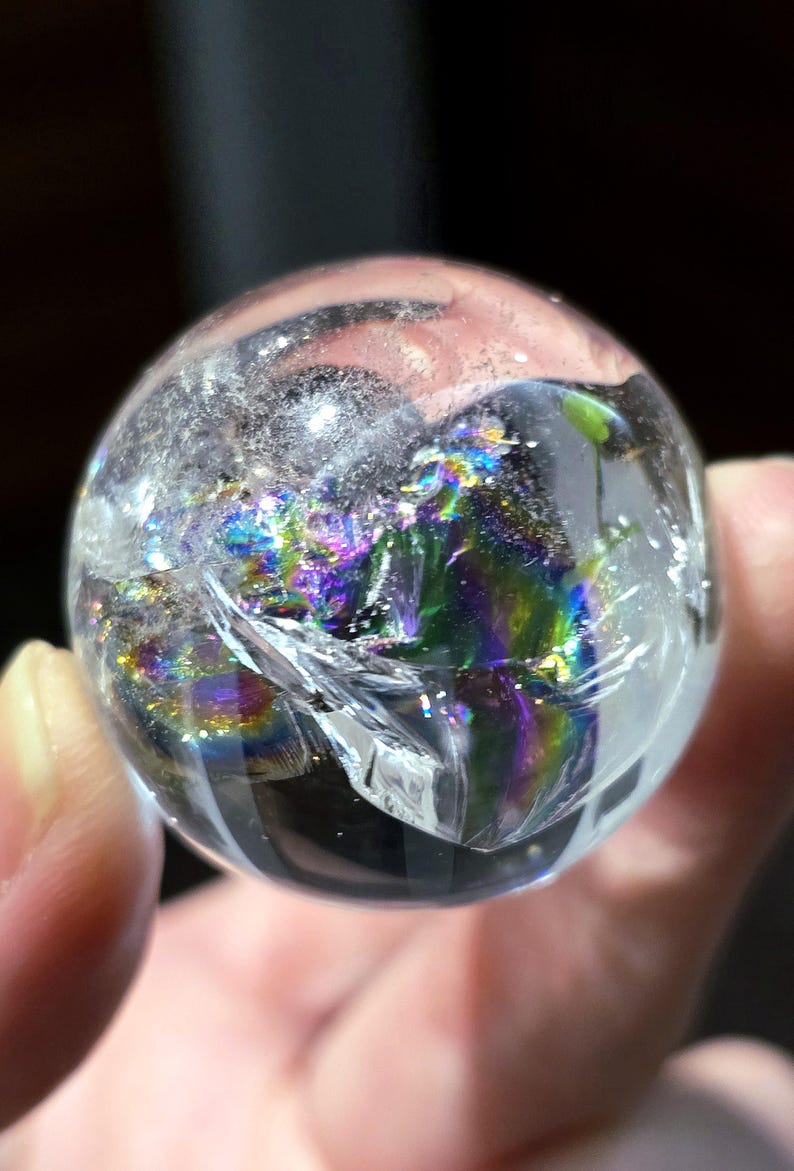 Aurora Polaris Rainbow Clear Quartz Crystal Sphere Pendant Necklace - Healing Stone 6 thumbnail image