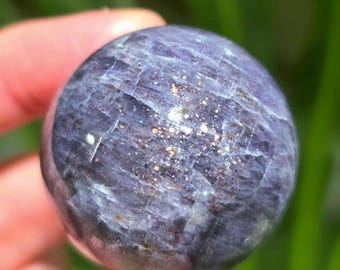 Bloodshot Iolite Sunstone Sphere Purple Blue Iolite Crystal Ball Rainbow Confetti Collector's Crystal  (35mm)