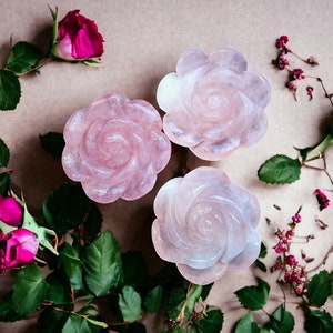 Pink Rose Quartz Rose Carving Crystal Decor Rose Crystal