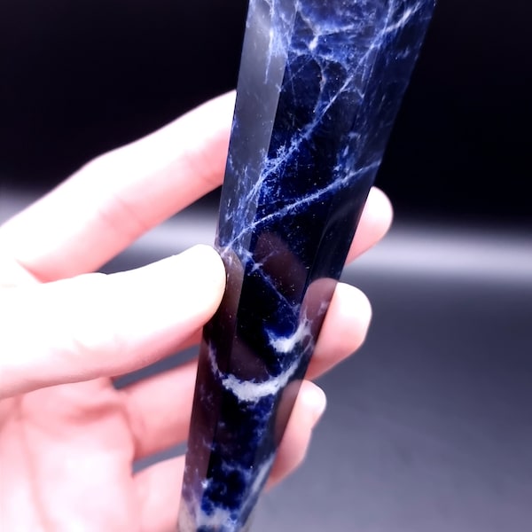 Beautiful Dark Blue Sodalite Wand Rare Unique Crystal Point Calming