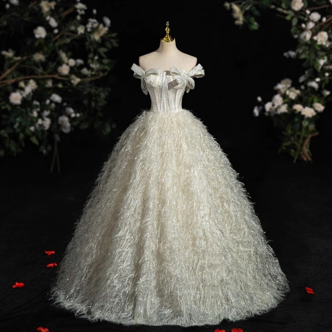 Feather Tassel Prom Dress, Elegant Ball Gown, Dreamy Princess Evening