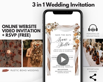 Modern Wedding Video Invitation | Wedding Invitation with RSVP | Wedding Website Digital Electronic Text Evite Wedding Invitation Template