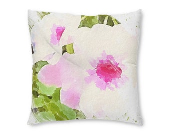 Coussin d'intérieur capitonné floral aquarelle (W) carré