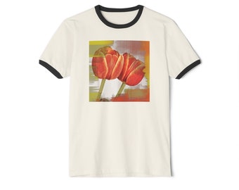 Vintage Orange Tulips (CR) Unisex Cotton Ringer T-Shirt