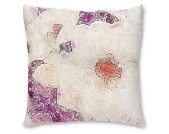 Watercolor Floral (LV) Tufted Floor Pillow, Square