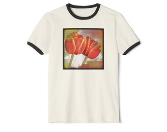 Vintage Orange Tulips (BL) Unisex Cotton Ringer T-Shirt