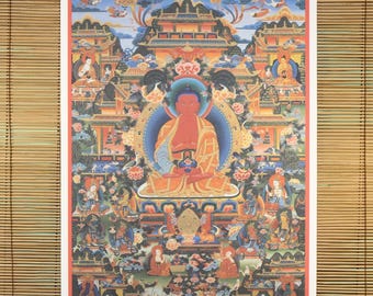 Amitabha Buddha, Tibetan Thangka, Printet on natural canvas.