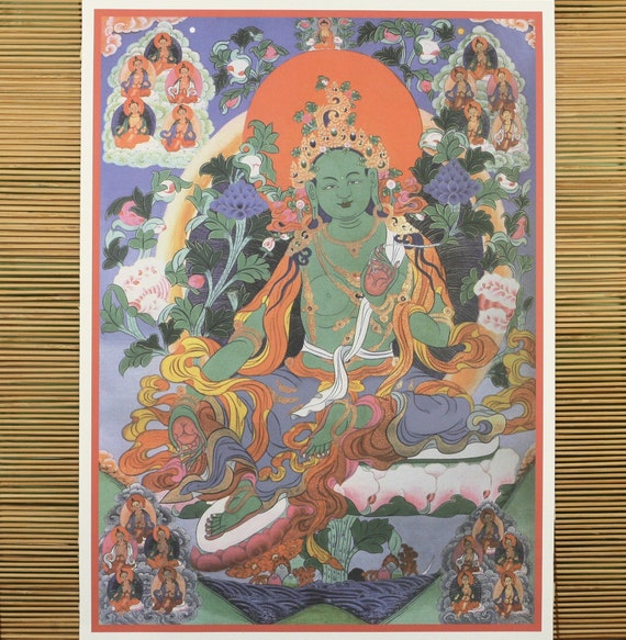 グリーンターラ　観音　西蔵 タンカ　絹本　肉筆　仏画　仏教美術 チベット 原画 グリーンターラ 観音 西蔵 タンカ 絹本 肉筆 仏画 仏教美術 チベット