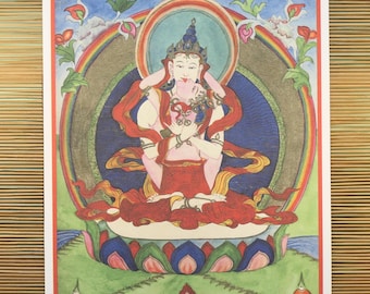 Buddha Vajrasattva Thangka tibetano, stampa su tela naturale 16 pollici