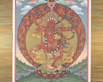 Thangka Kurukulla tibetano stampato su tela naturale