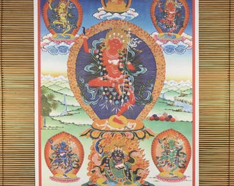 肉筆画 手描き仏画 ヴァジュラヨーギニー Vajrayogini ヨギニ タンカ ヴィンテージ ヴァジュラ ヨギーニ マンダラ タンカ | 神聖な手描きの