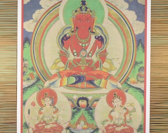 Tibetan Thangka, Buddha Amitayus, Natural Canvas