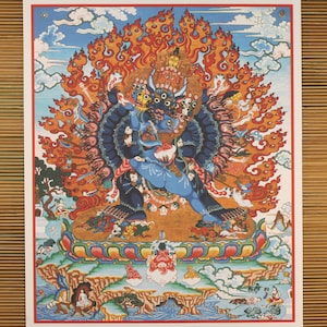 Vajrabhairava, Tibetan Thangka, printed on natural canvas.