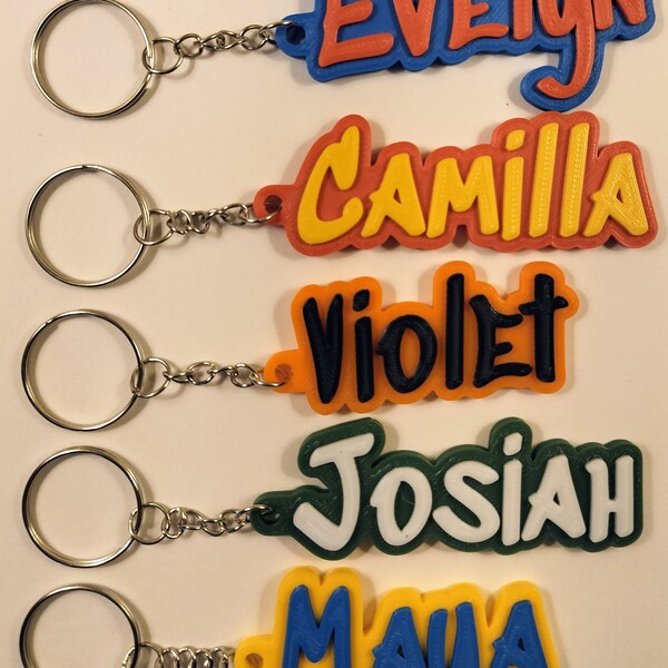 Customizable Name Keychain, Graffiti Font - Two Color - Personalized - Keyring - Backpack - Name Tag - Charm - 3D Printed