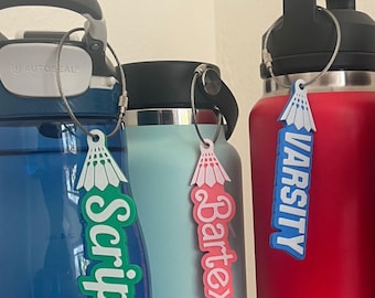 Badminton Water Bottle Name Tag – Custom Two-Color 3D Printed Tag