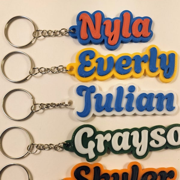 Customizable Name Keychain, Brush Pen Font - Two Color - Personalized - Keyring - Backpack - Name Tag - Charm - 3D Printed